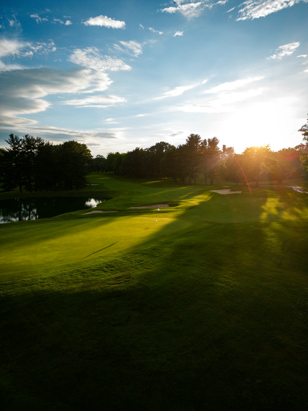 Fairway and putting green at sunset